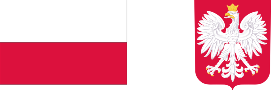 czerwono-biała flaga i herb Polski, biały orzeł na czerwonym tle jako logo projektu