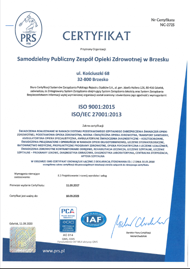certyfikat ISO 2020 r.