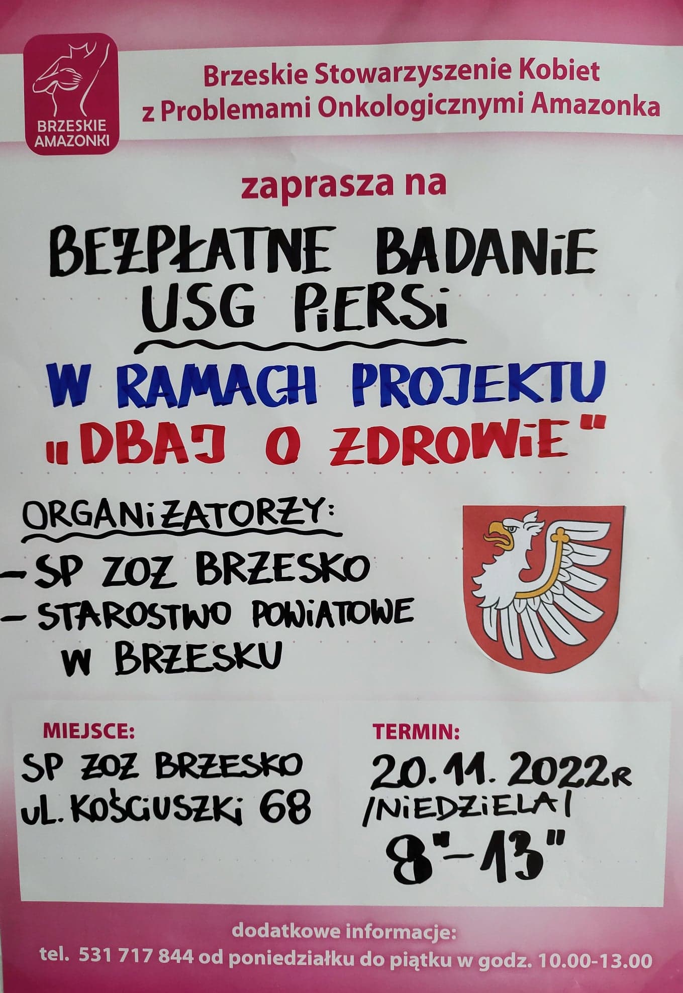 plakat z informacjami na temat bezpłatnego USG