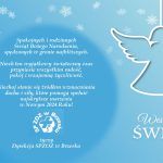 tekst życzeń na Święta Bożego Narodzenia z grafiką anioła świątecznego na niebieskim tle